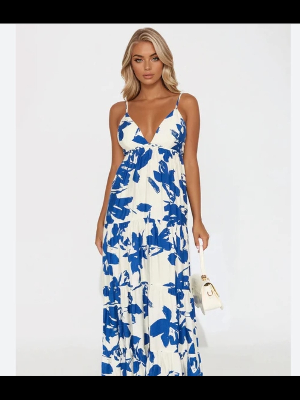 Fashion Nova NWT Blue & White Floral V-Neck Maxi Dress